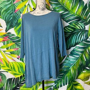 Eileen Fisher Medium Cerulean Blue Asymmetrical Hem Casual Half Sleeve Top